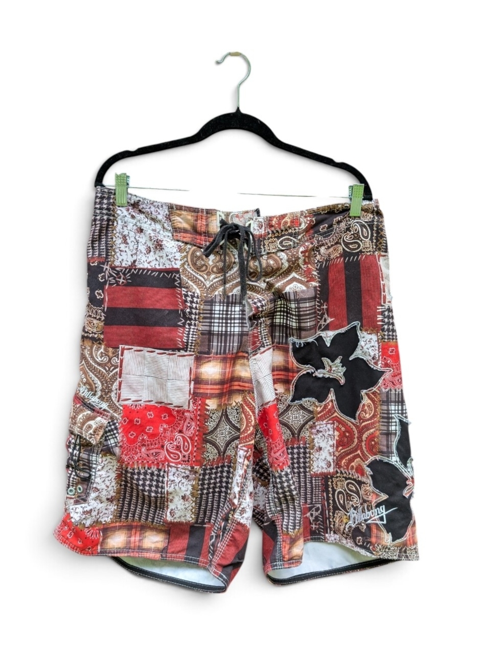 Men's Multi-Pattern Patchwork Swim Trunks - Red & Brown